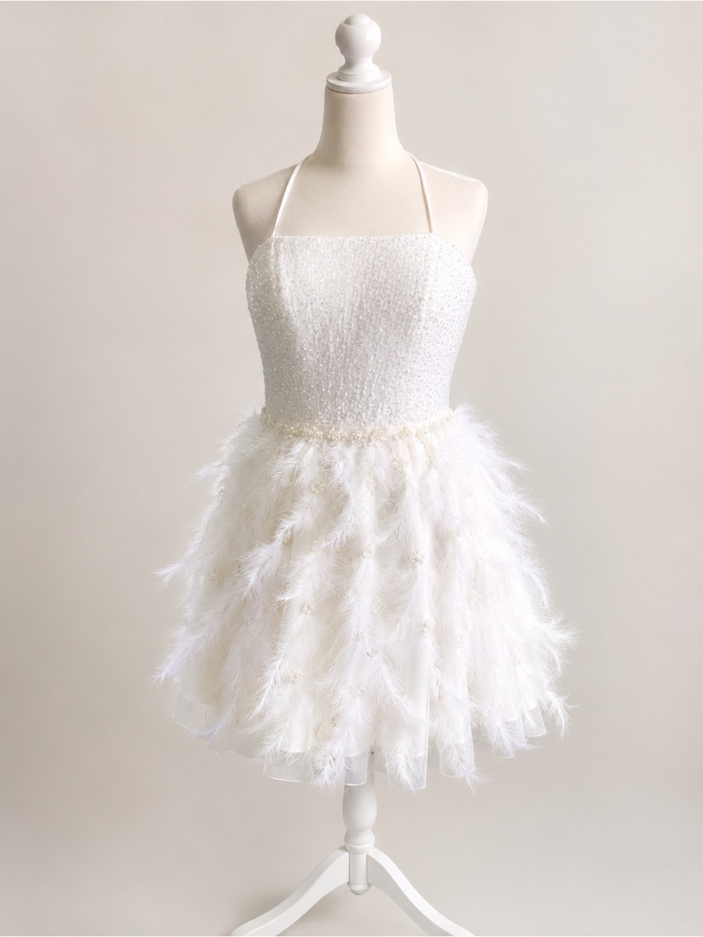 NWT Terani Couture 251P4549 Ivory Sequin Feather Cocktail Dress Size 10